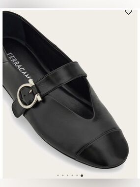Salvatore Ferragamo Black Leather Mary Jane Loafers with Silver Buckle